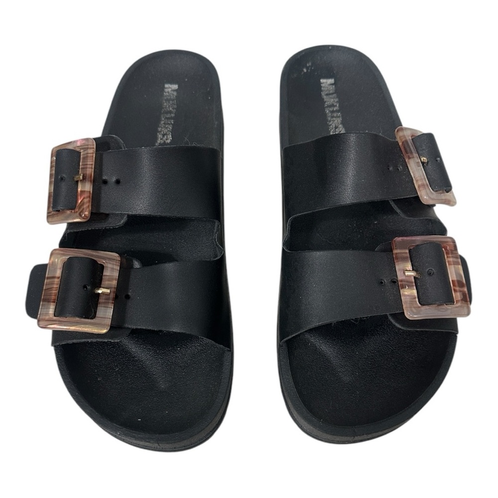 Black Slide Sandals with Rose Gold Buckles - Picture 15 of 16